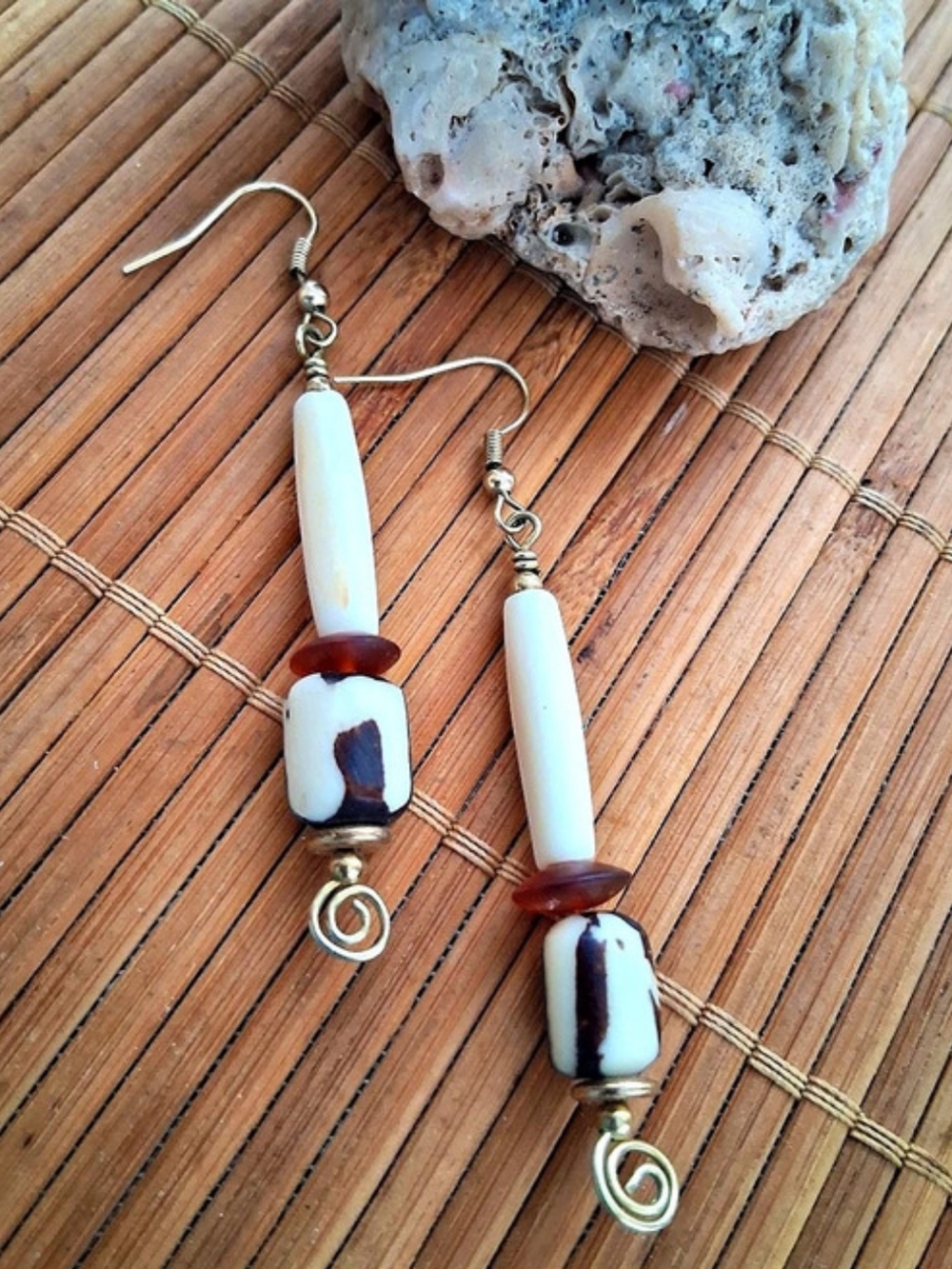 White & Brown Dangle Earrings